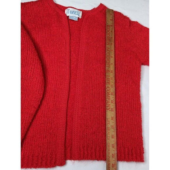 Vtg Tanner Womens Small Sweater Red Cardigan Textured Knit Open Front Holiday - Picture 6 of 10